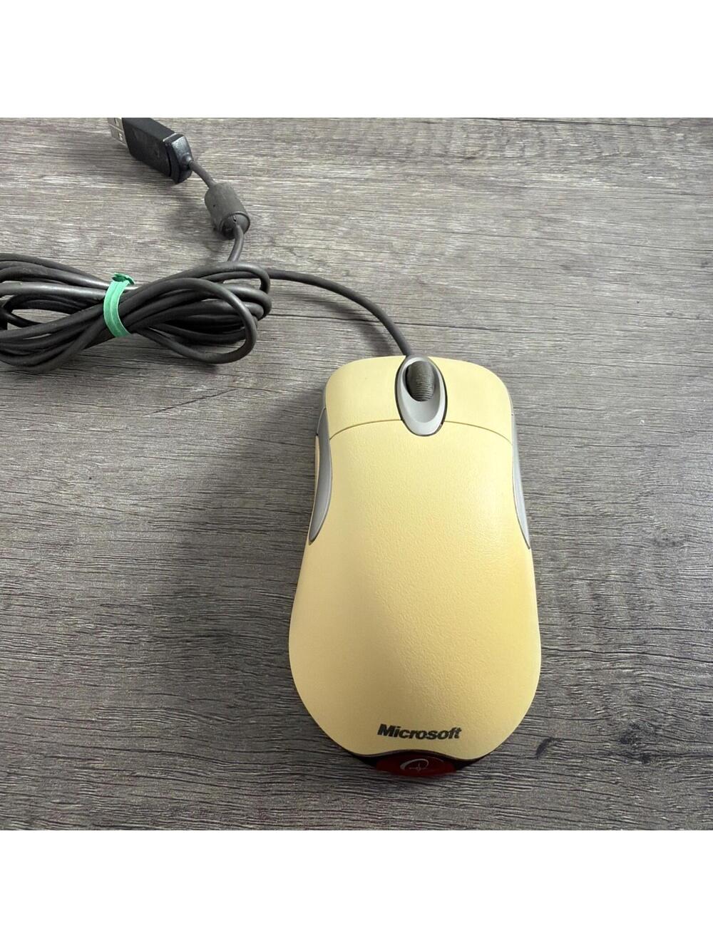 Vintage Beige Microsoft Wheel Mouse Optical USB Mouse 1.1A X08-07940